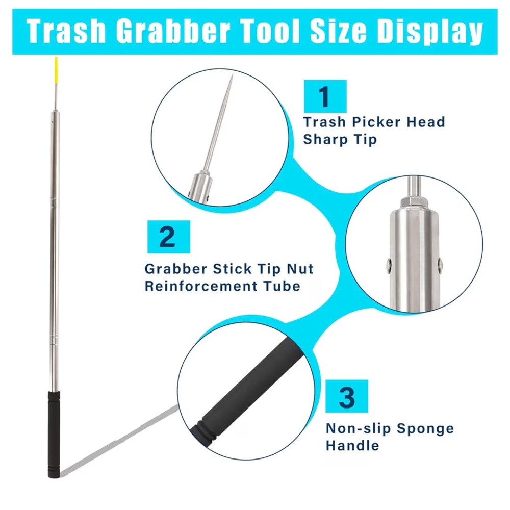Trash Pickup Tool 48 Inch Track Picker Upper Grabber High Duty Stainless Steel - Picture 3 of 9